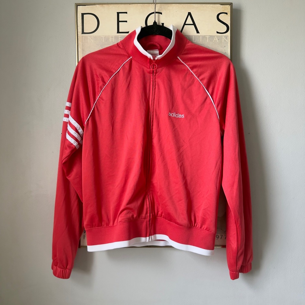 Adidas Red Track Jacket Y2K Zip Up White Stripes Mesh Lined Sporty M/L 14